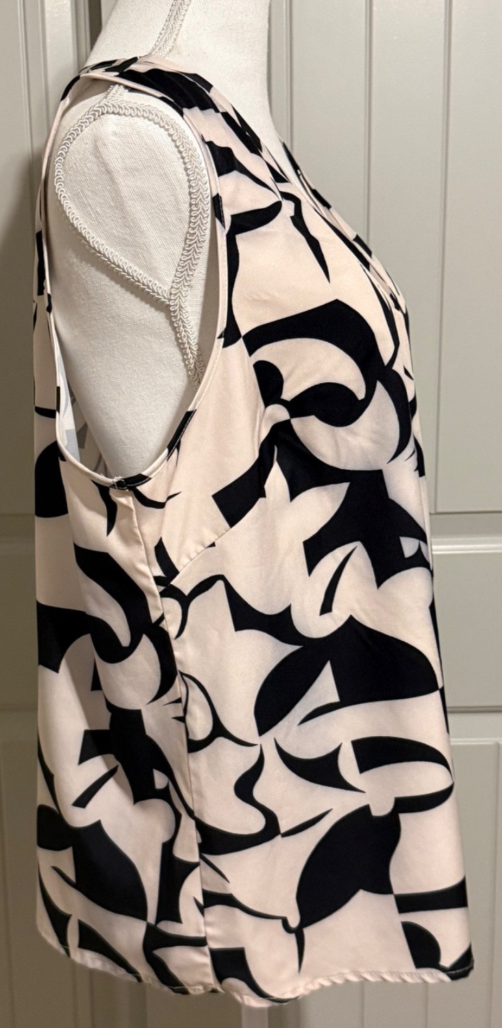 Emery Rose 1xl Top Ivory Black Abstract Geometric Design V-Neck Sleeveless