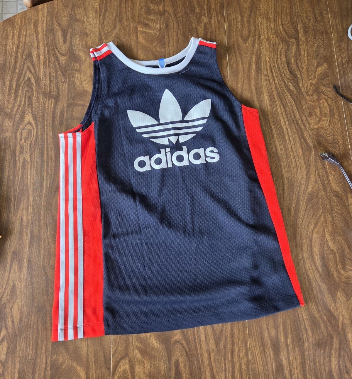 adidas Originals Women’s L Navy Mesh Sleeveless Tank Top Trefoil Logo Polyester