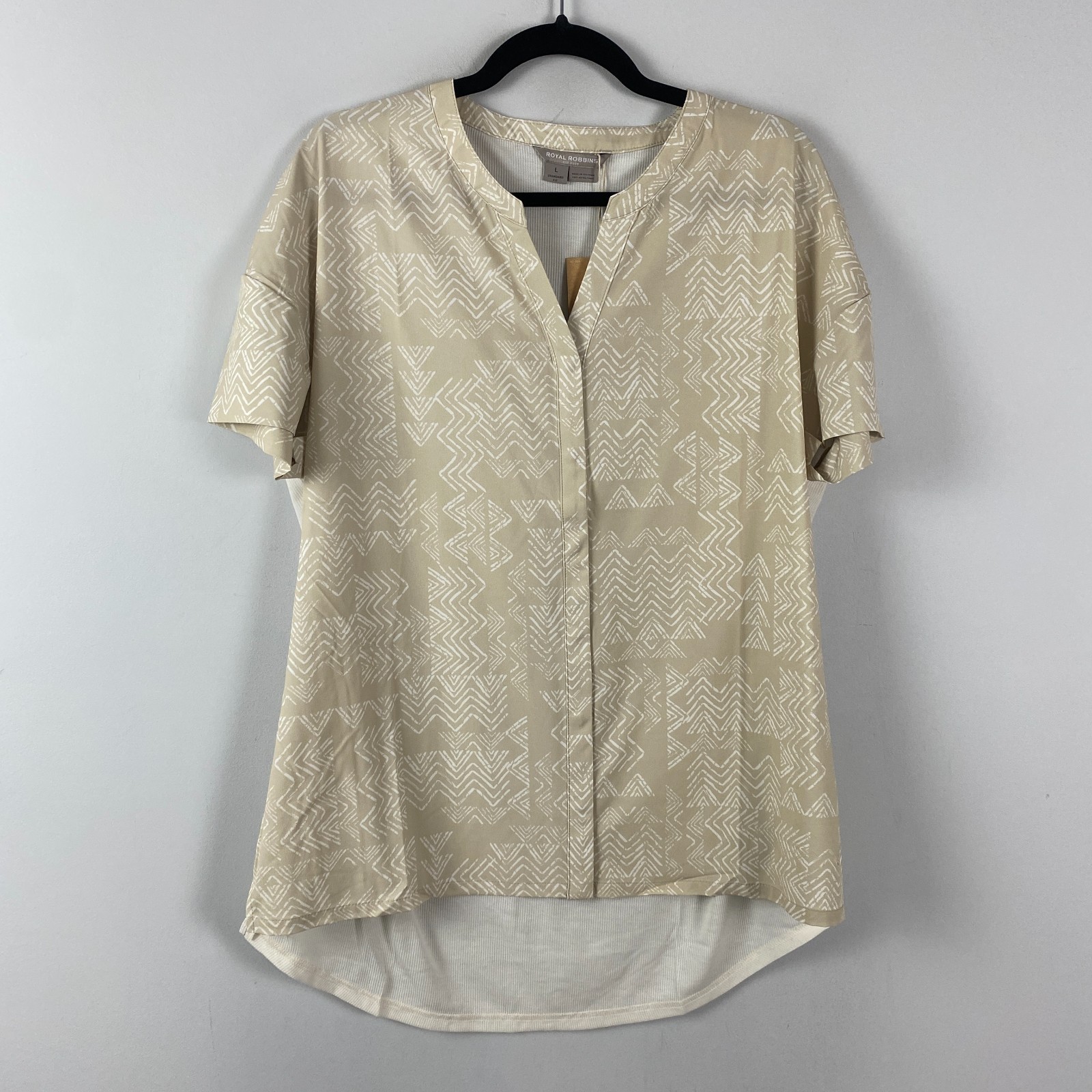 Royal Robbins Spotless Evolution Shirt Size L Snap Front Short Sleeve Hi Low Hem