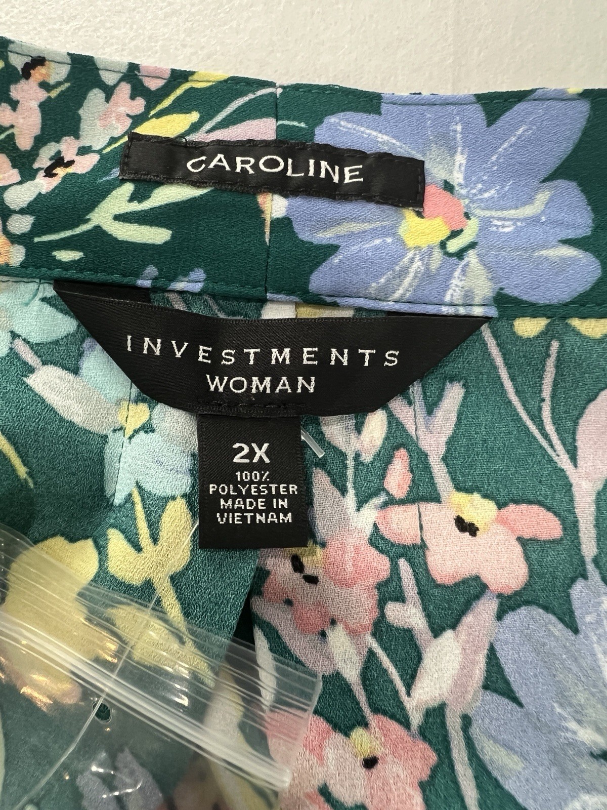 Investments Woman Tunic Plus Size 2X Blouse Shirt 3/4 Sleeve Caroline Green B35