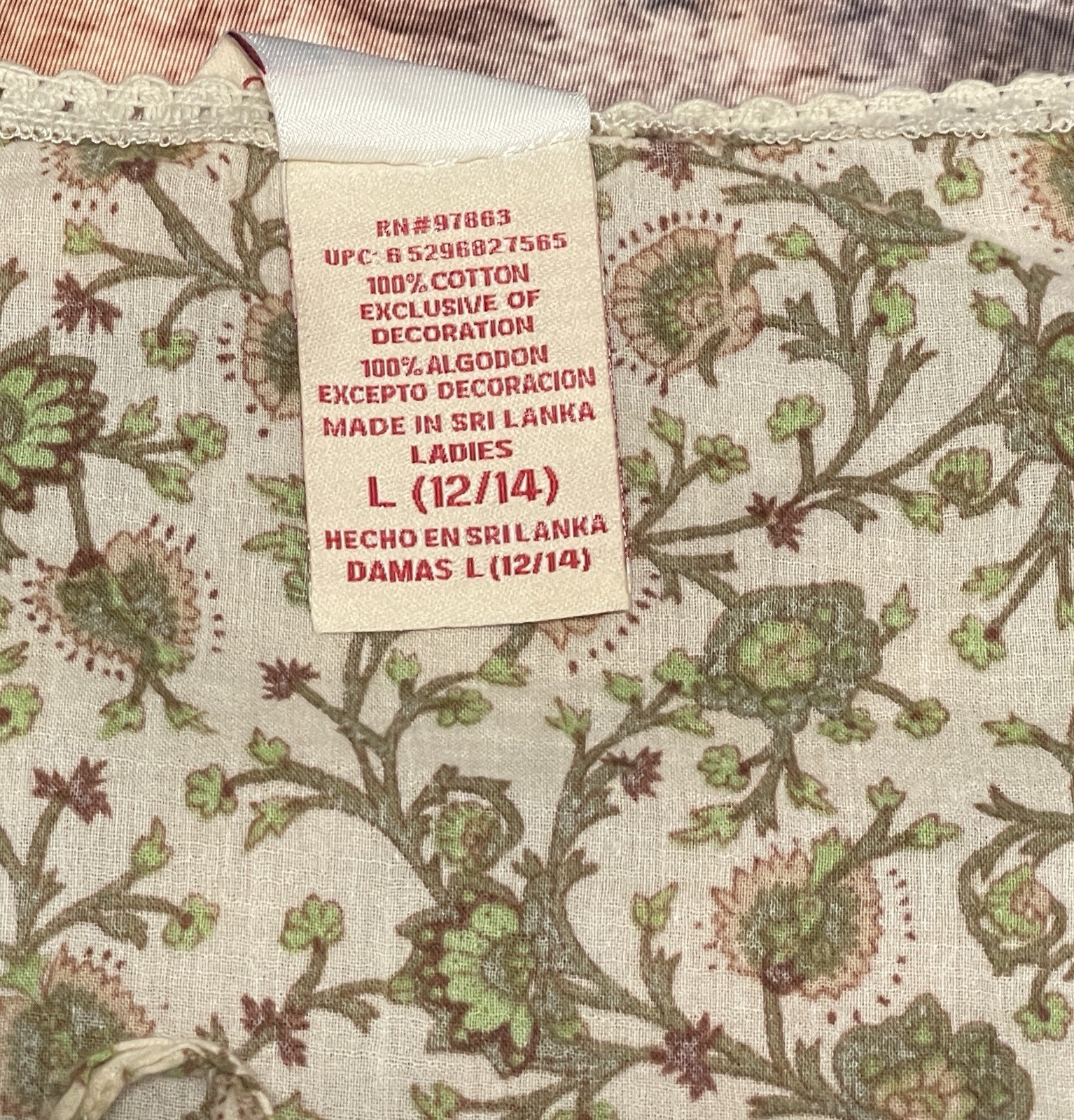 Faded Glory Womens Boho Peasant Floral Lace Blouse Size Large Fairy Cottagecore
