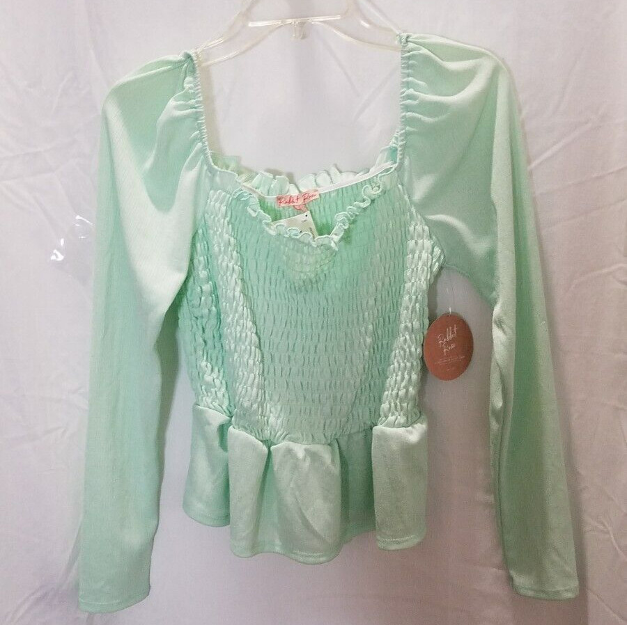 RABBIT ROSE NEW WITH TAGS KNIT TOP LONG SLEEVES SEAFOAM GREEN SIZE LARGE #2927