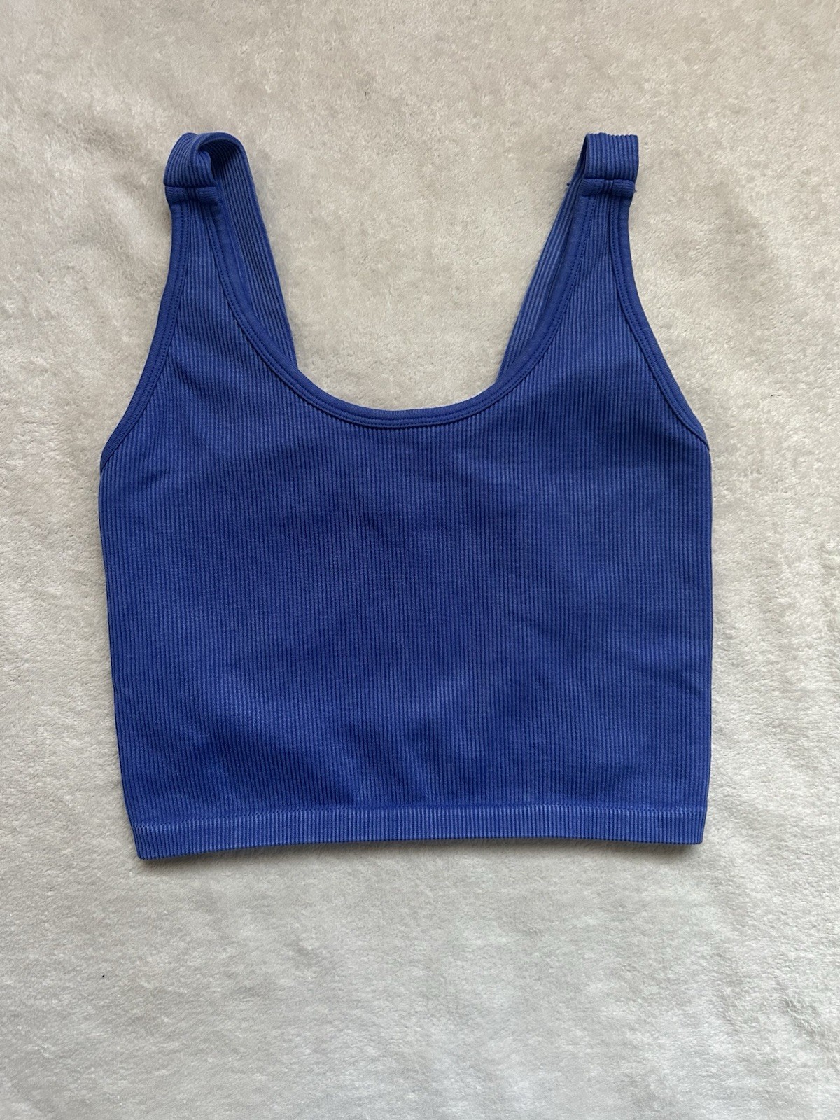 90° Blue ribbed crop top w/adjustable straps Sz S w/ shelf bra #croptop #ribbed