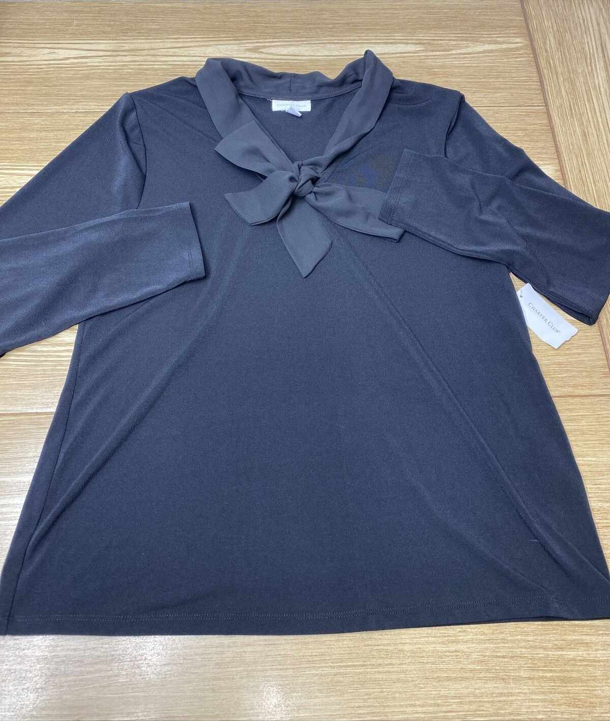 Blusa Para Mujer Charter Club Manga Larga Con Cuello Anudado Para Oficina Talla