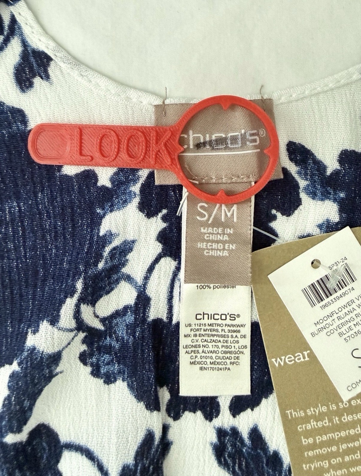 Chicos Moonflower Vines Burnout Ruana Kimono Size S M Blue White NWT 570364187
