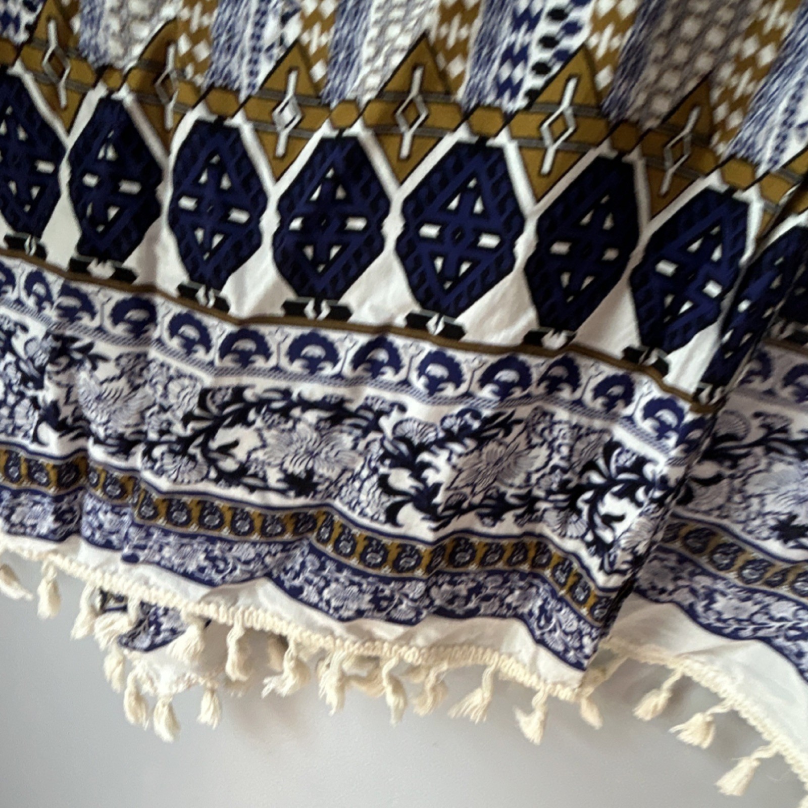 Blue White Gold Boho Chic Versatile Poncho style Kimono Summer Swim Vaca Beach