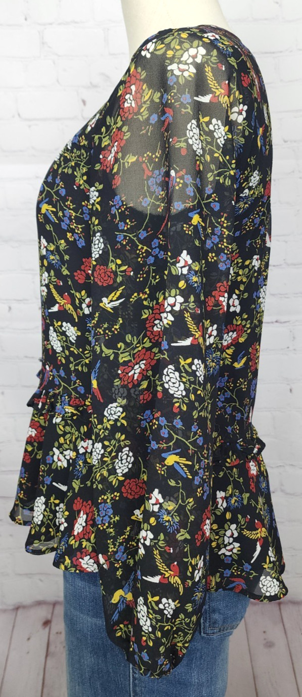 Madewell Blouse Floral Ruffles Sheer Sleeves Prairie Fairy Goth Cottagecore XS