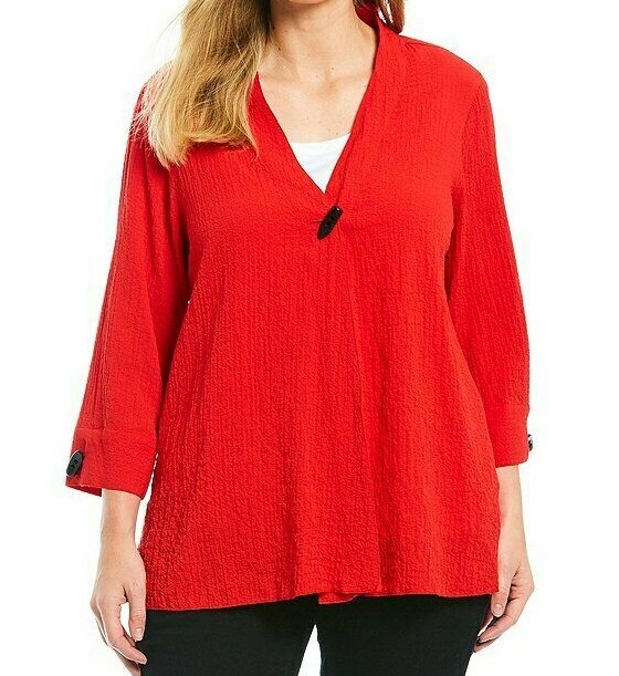 NWT Ali Miles Solid SCARLET RED 1-Button Gauzy Lightweight Jacket Top M DARLING