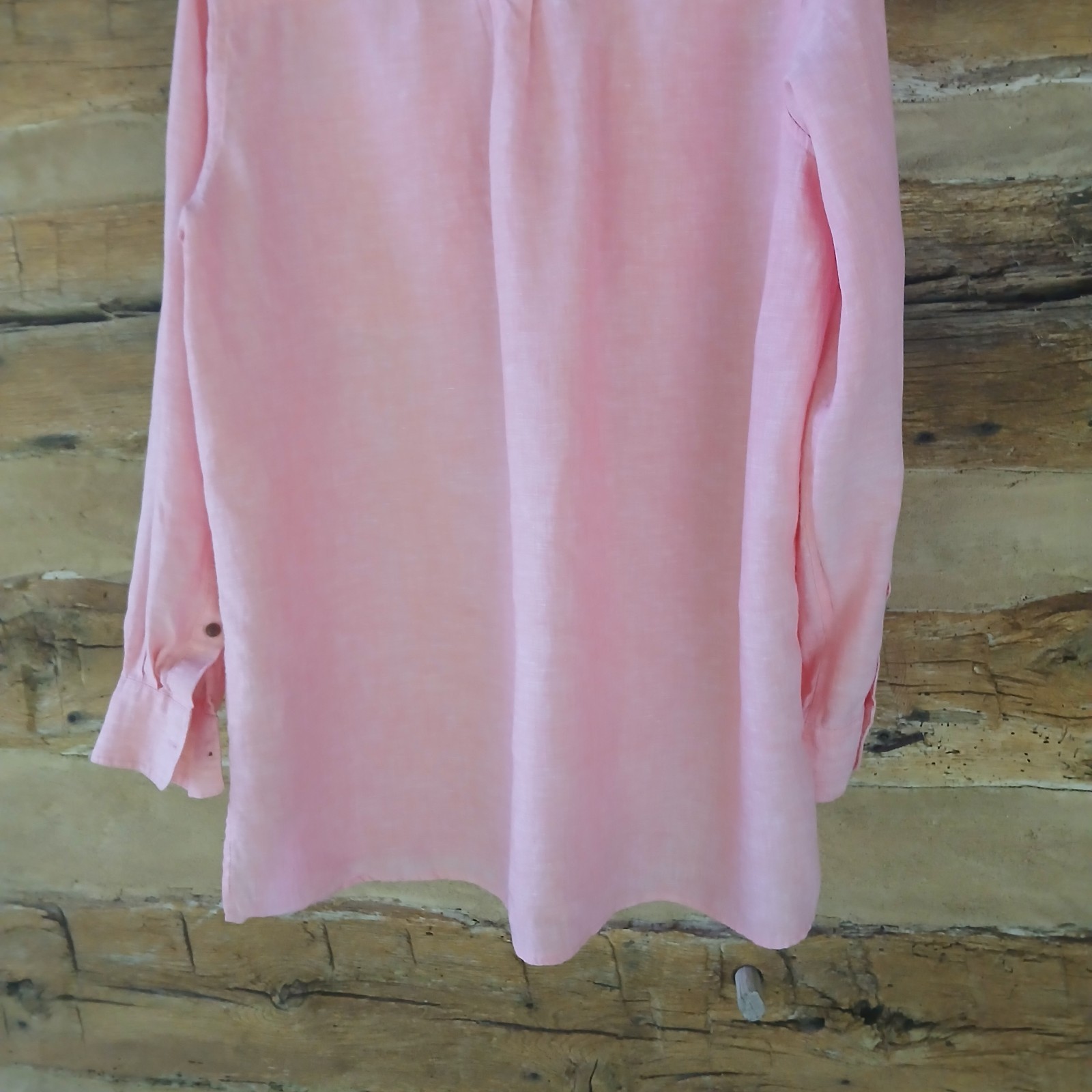 Lands’ End Women’s Shirt Long Sleeved Button Up Linen Peach Pink Large (14-16)