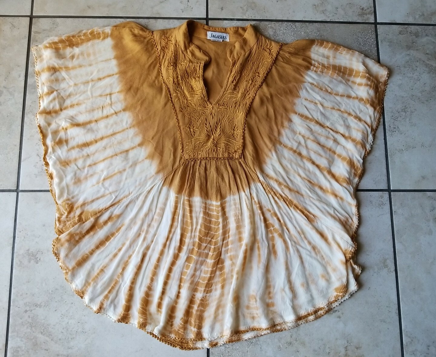 Jagasias Shirt Tunic Blouse Multicolor “Free Size” Yellow 100% Viscose Tie-Dye