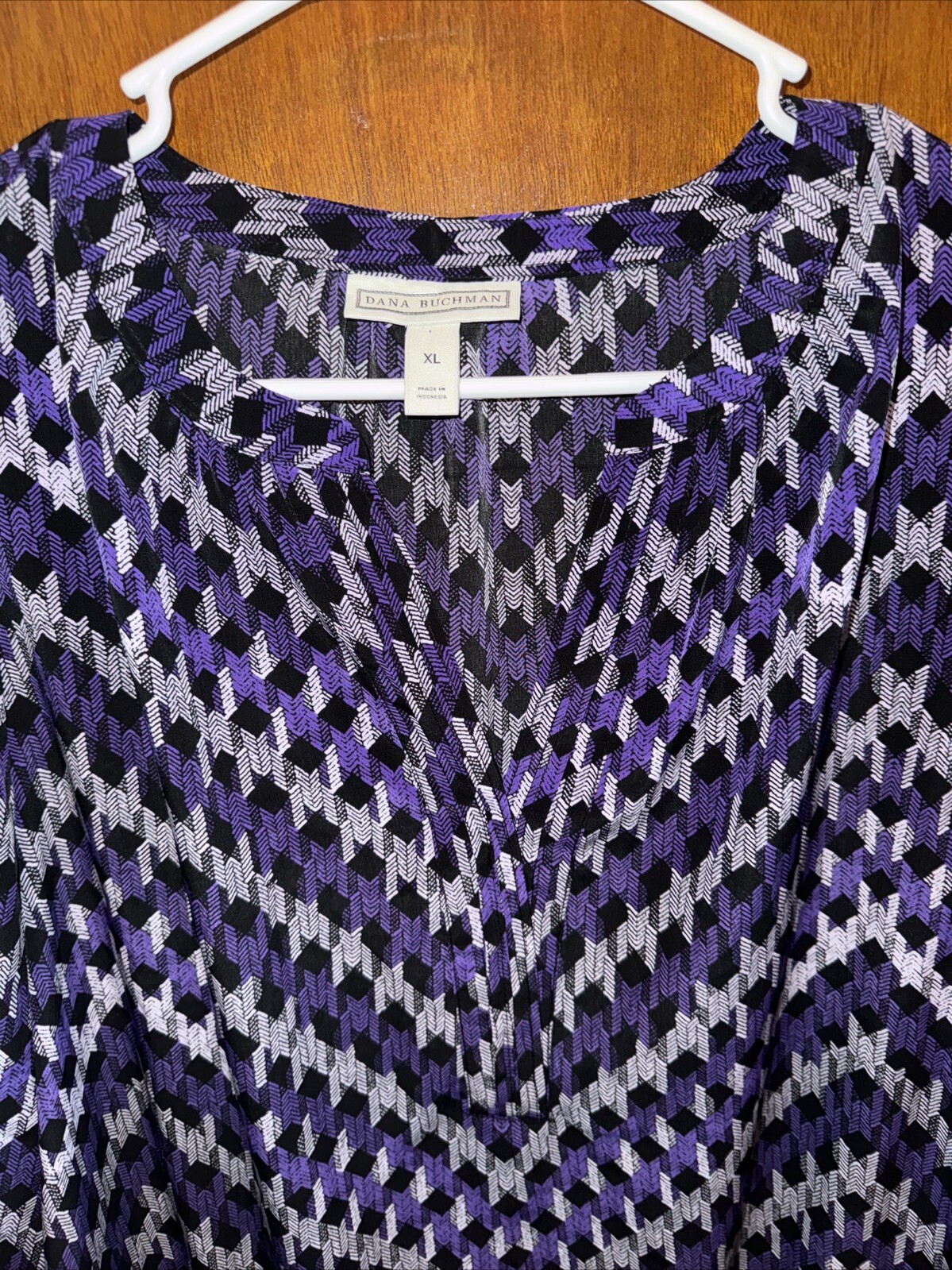 Dana Buchman Womens Purple And Black V-neck Blouse Size XL