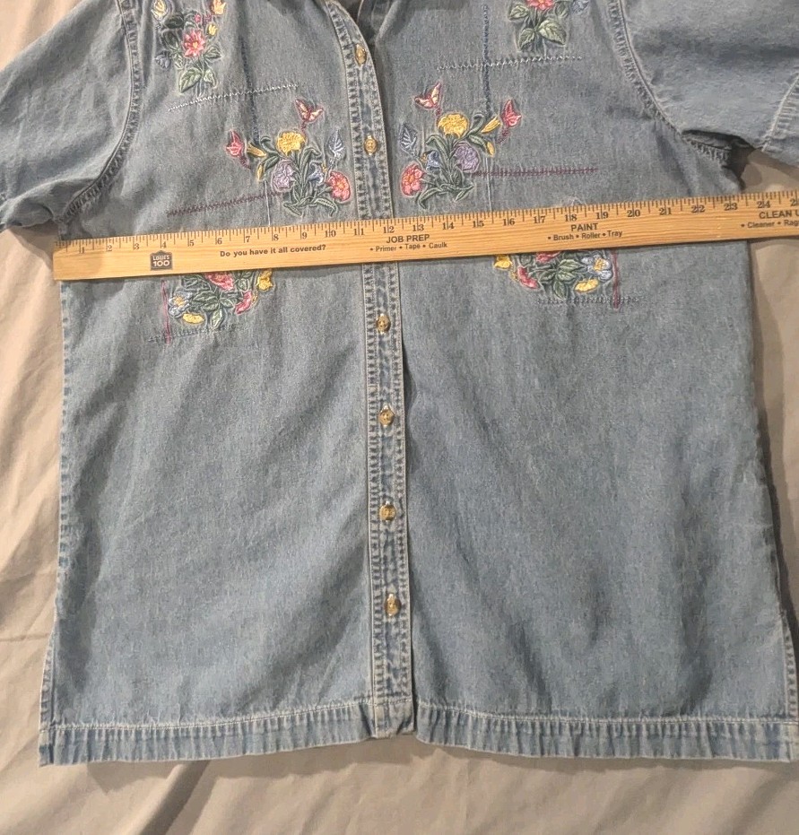 Vintage 90s Bobbie Brooks Flower Embroidered Denim 14/16 Women Blue Grannycore