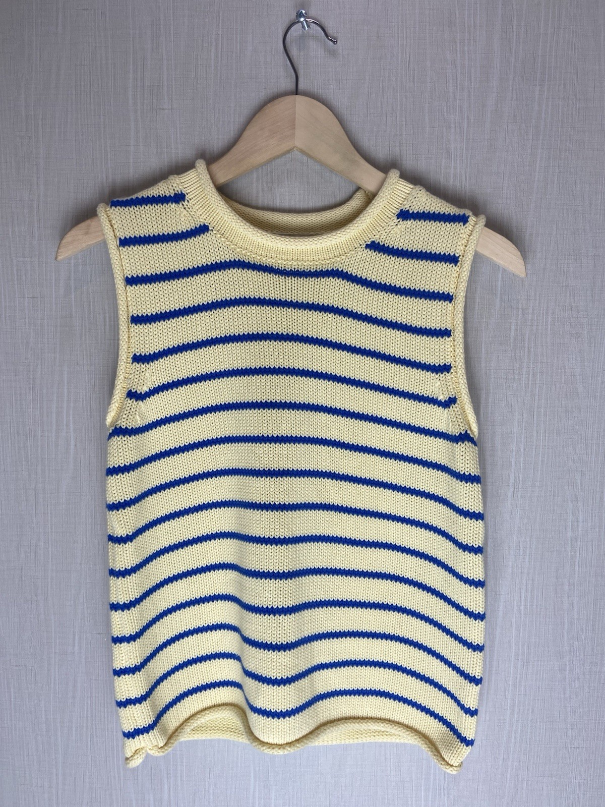 Free Assembly Womens XS Yellow Blue Striped Sleeveless Sweater Chunky Knit Tank