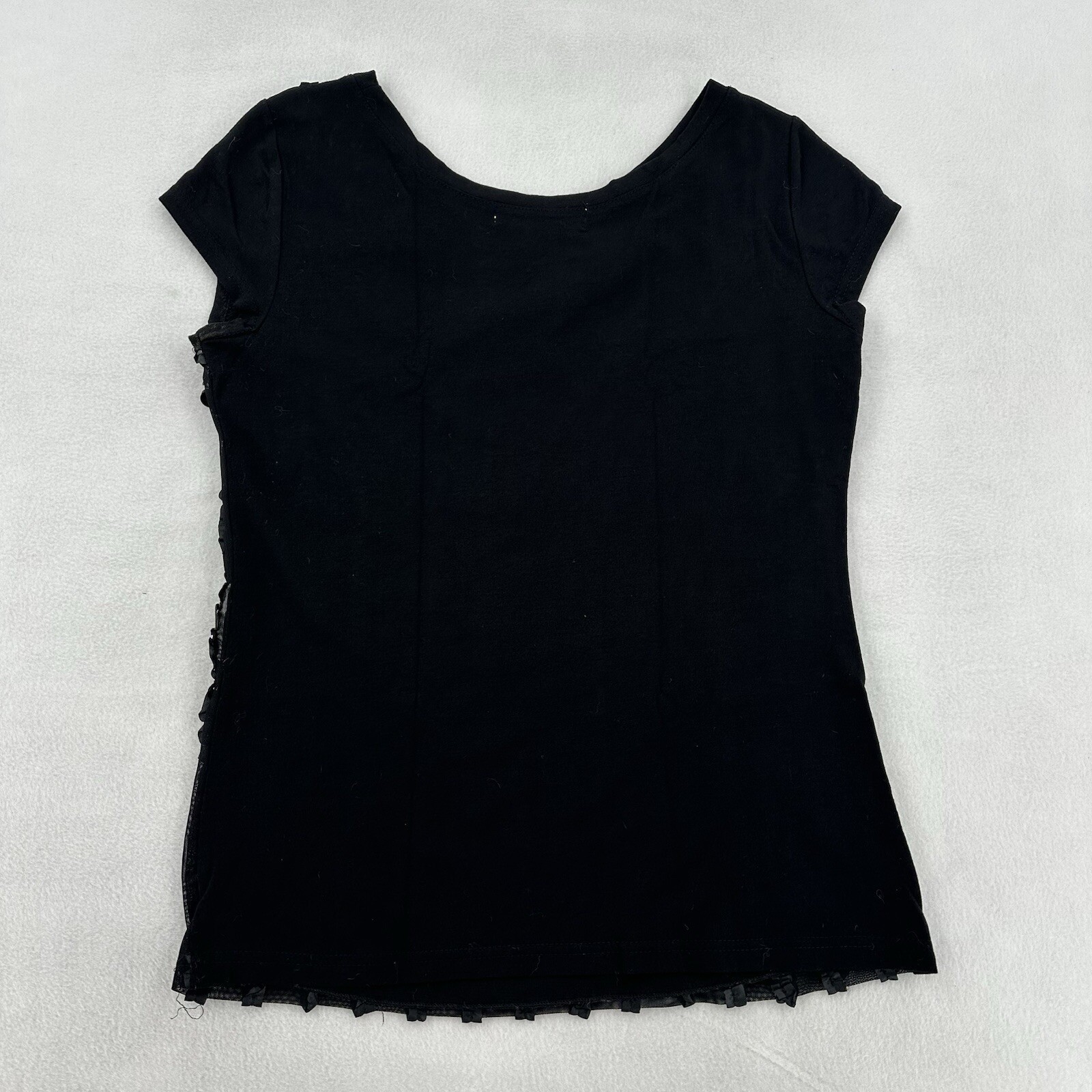 Lauren Michelle Black Sequin Ruffle Front Cap Sleeve Top Medium Cocktails Party