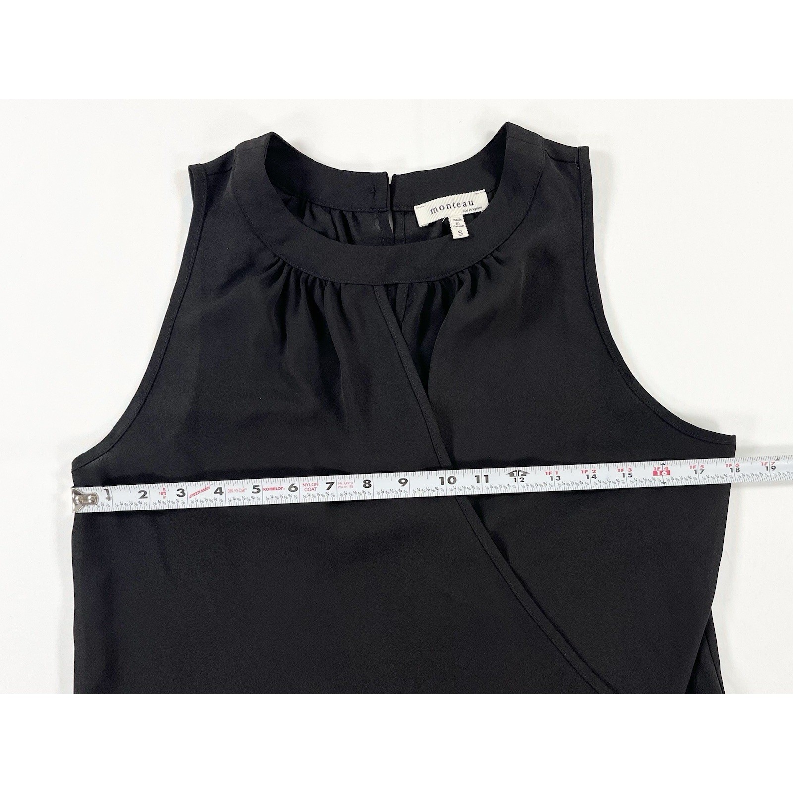 Monteau Blouse Womens S Black Sleeveless Faux Wrap Asymmetrical Hem Pleated Top