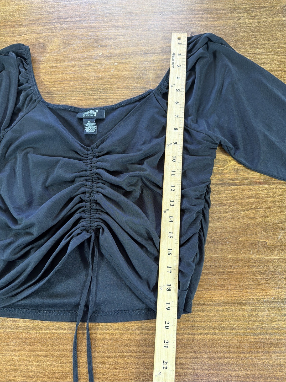 Just Polly Black Shear Long Sleeve Cropped Cinched Size XL Grunge Wimsygoth