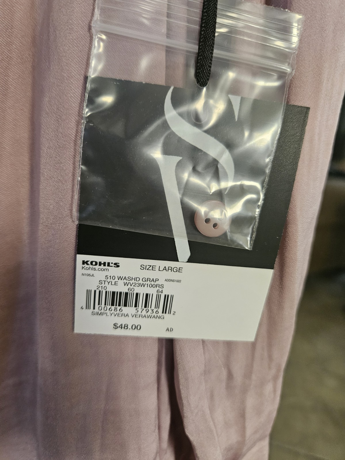 NWT Simply Vera Vera Wang Blouse Dusty Pink Size L Long Sleeve