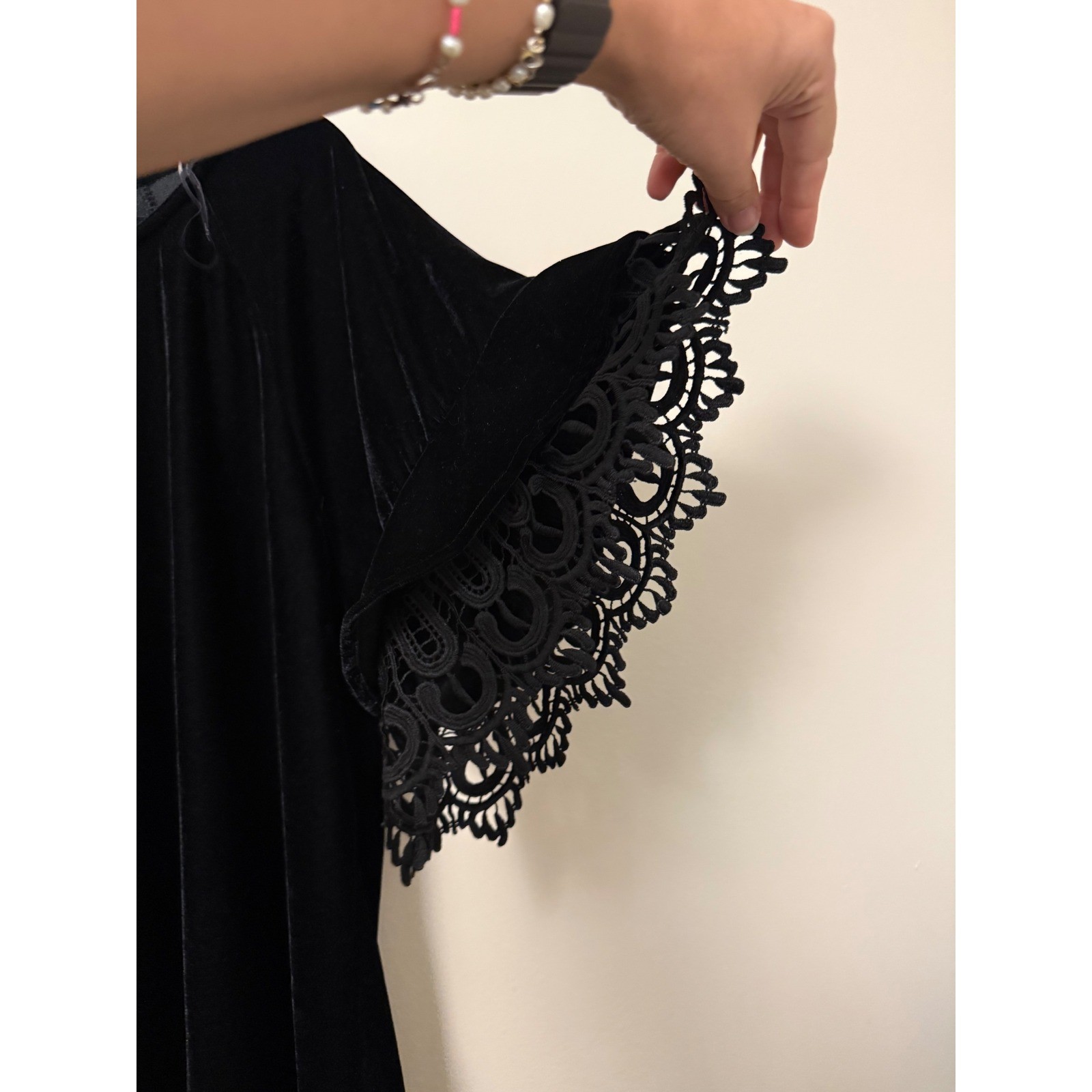 Umgee Womens Black Velvet Tunic dress Crochet Lace Flutter Sleeve 1XL