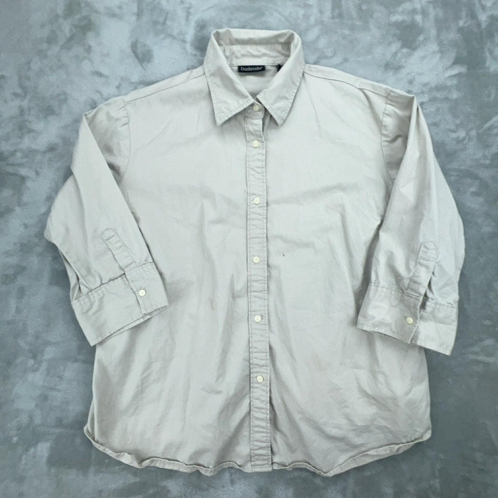 Dunbrooke Womens XL Beige Khaki 100% Cotton 3/4 Sleeve Button Up Shirt Top