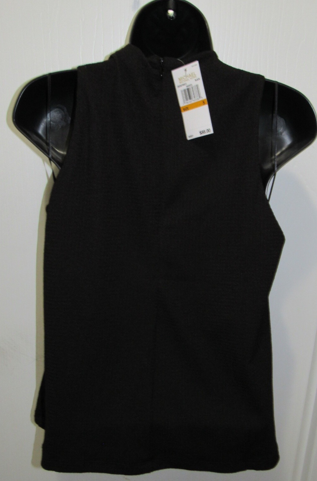 MICHAEL KORS BLACK WOMENS S SLEEVELESS BLOUSE TANK TOP AROUND NECK GOLD RING NEW