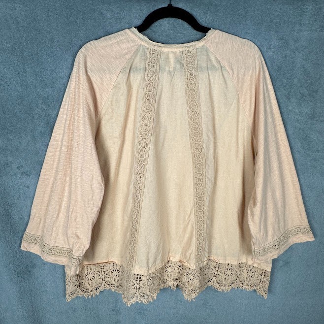 LOGO Lori Goldstein Top Womens Extra Large Pink Button Crochet Lace Resort Boho
