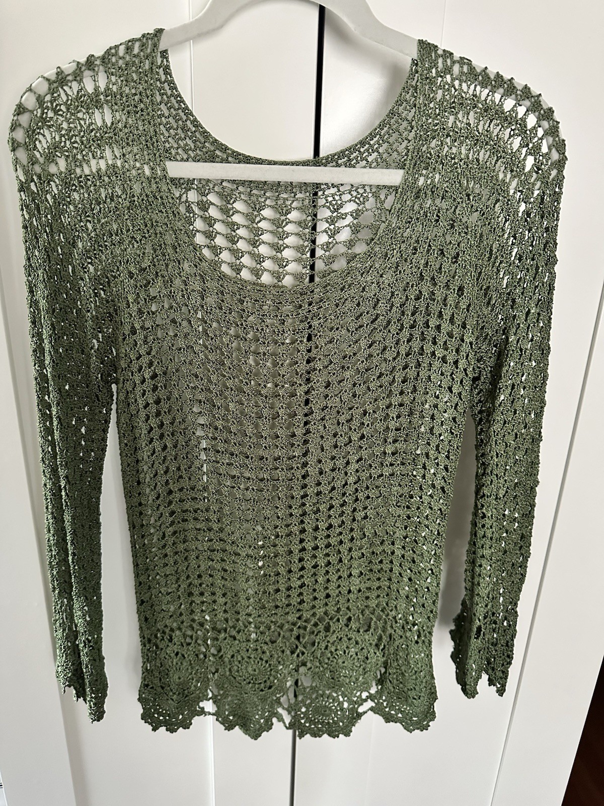 Green Open Knit Crochet Layering Sweater/Top Sexy Boho Size Medium