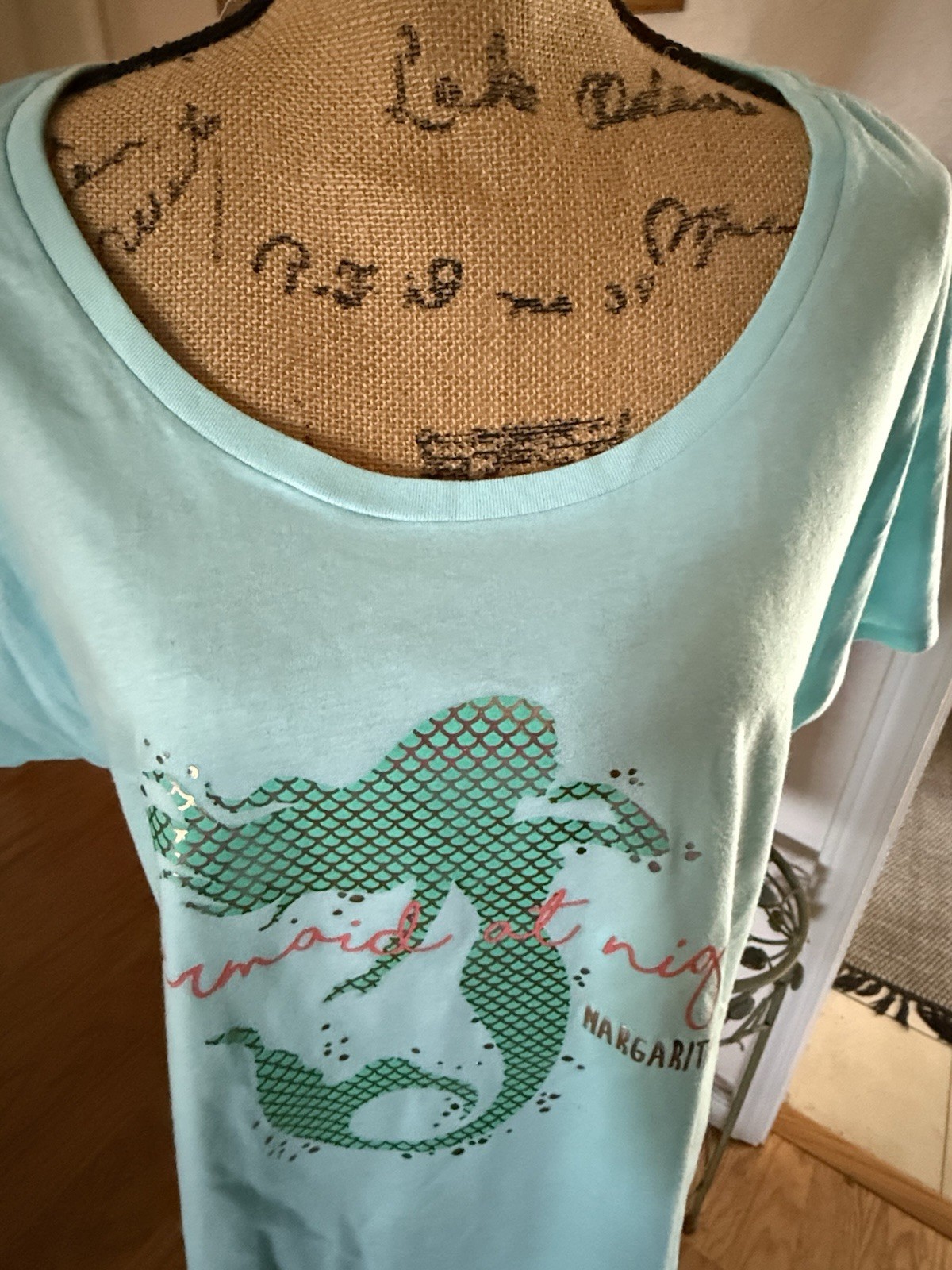 Margaritaville Womens Shirt TOP Aqua Marine Blue Size XXL MERMAID AT NIGHT