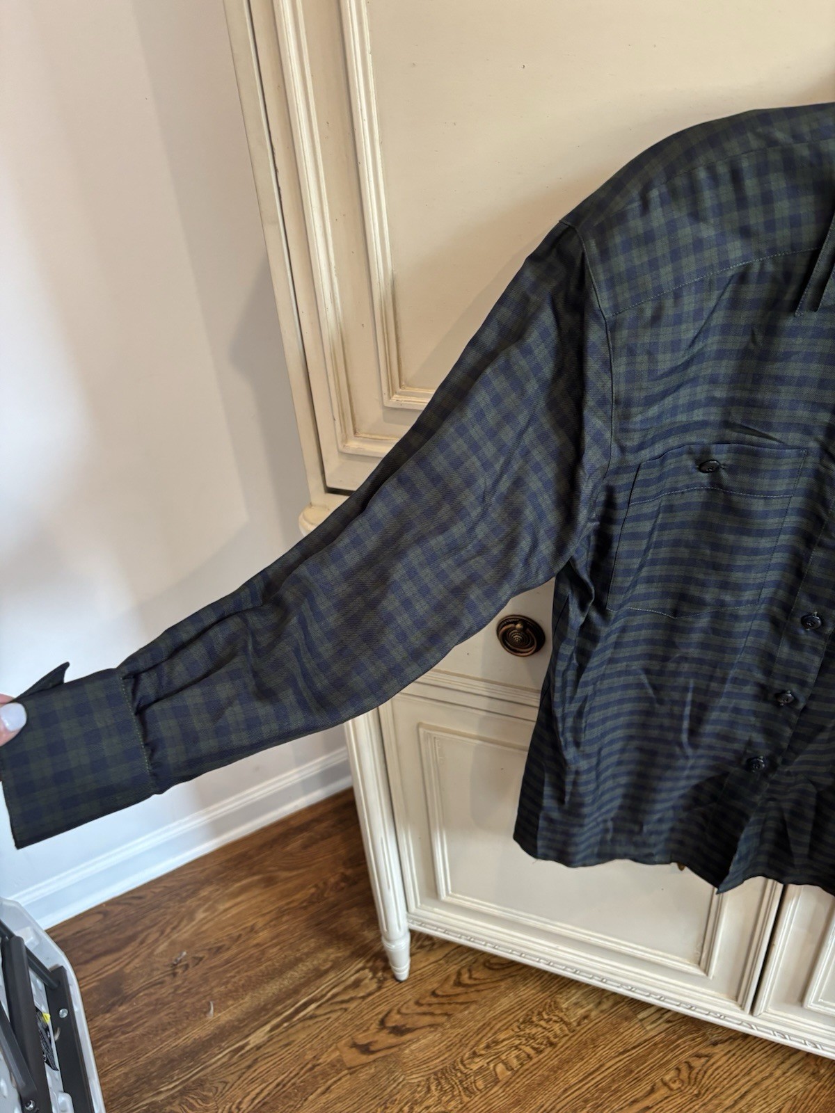 Escada Margaretha Ley Green Blue Plaid Button Up Long Sleeve Silk Blouse 34/4