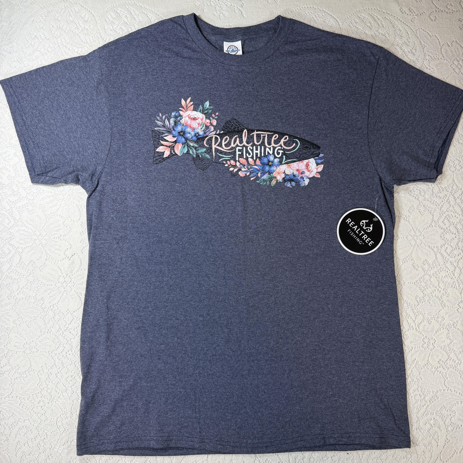 Realtree Fishing Delta Pro Weight Shirt Womens Large Blue Floral Fish Graphic
