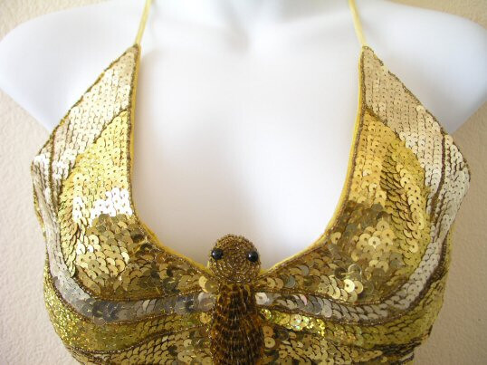 Gold & Silver Clubbing Bellydance Embroidered Sequins Butterfly Bra Top One Size