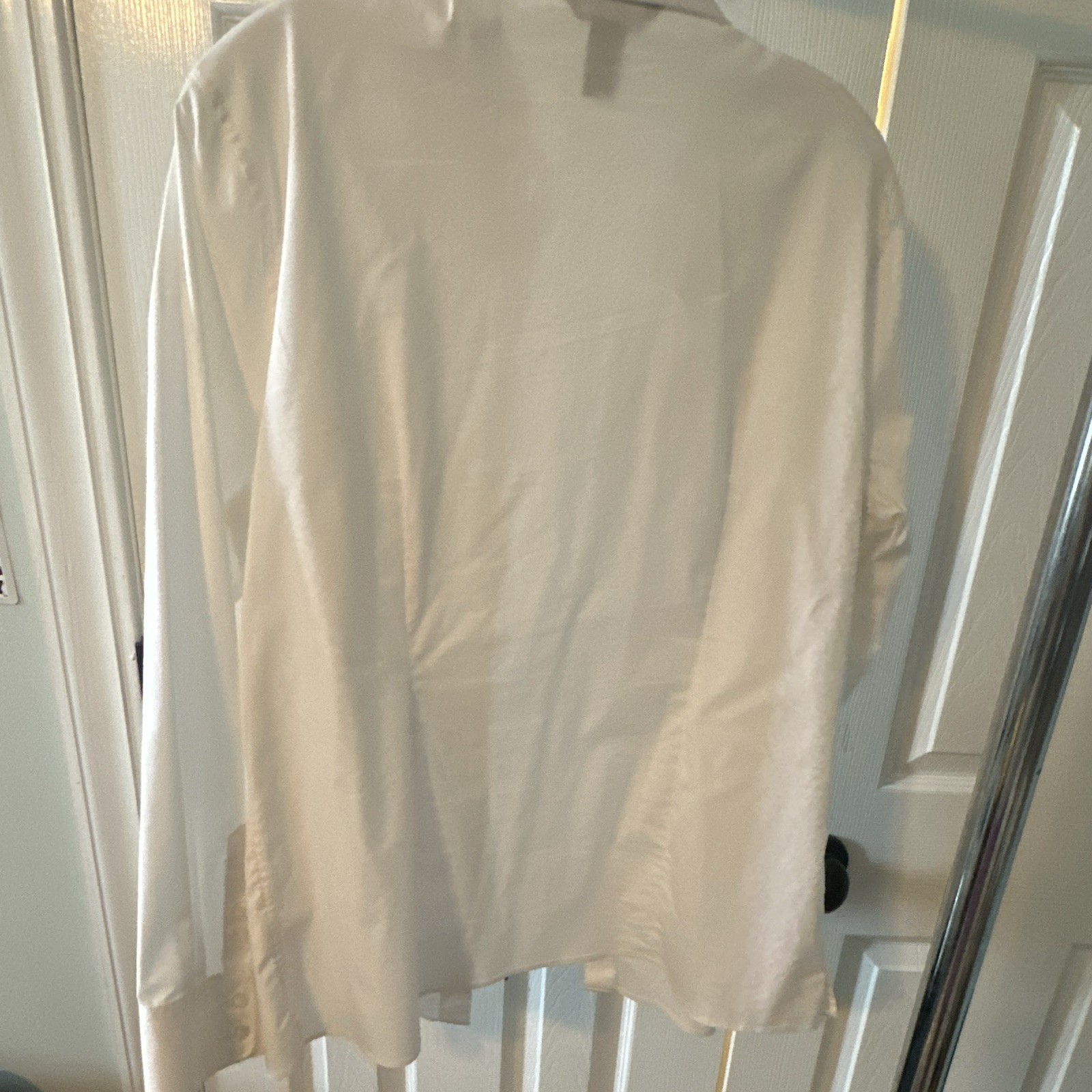 Lands’ End Womens 14 White Solid Collared Long Sleeve Button-Up Woven Shirt