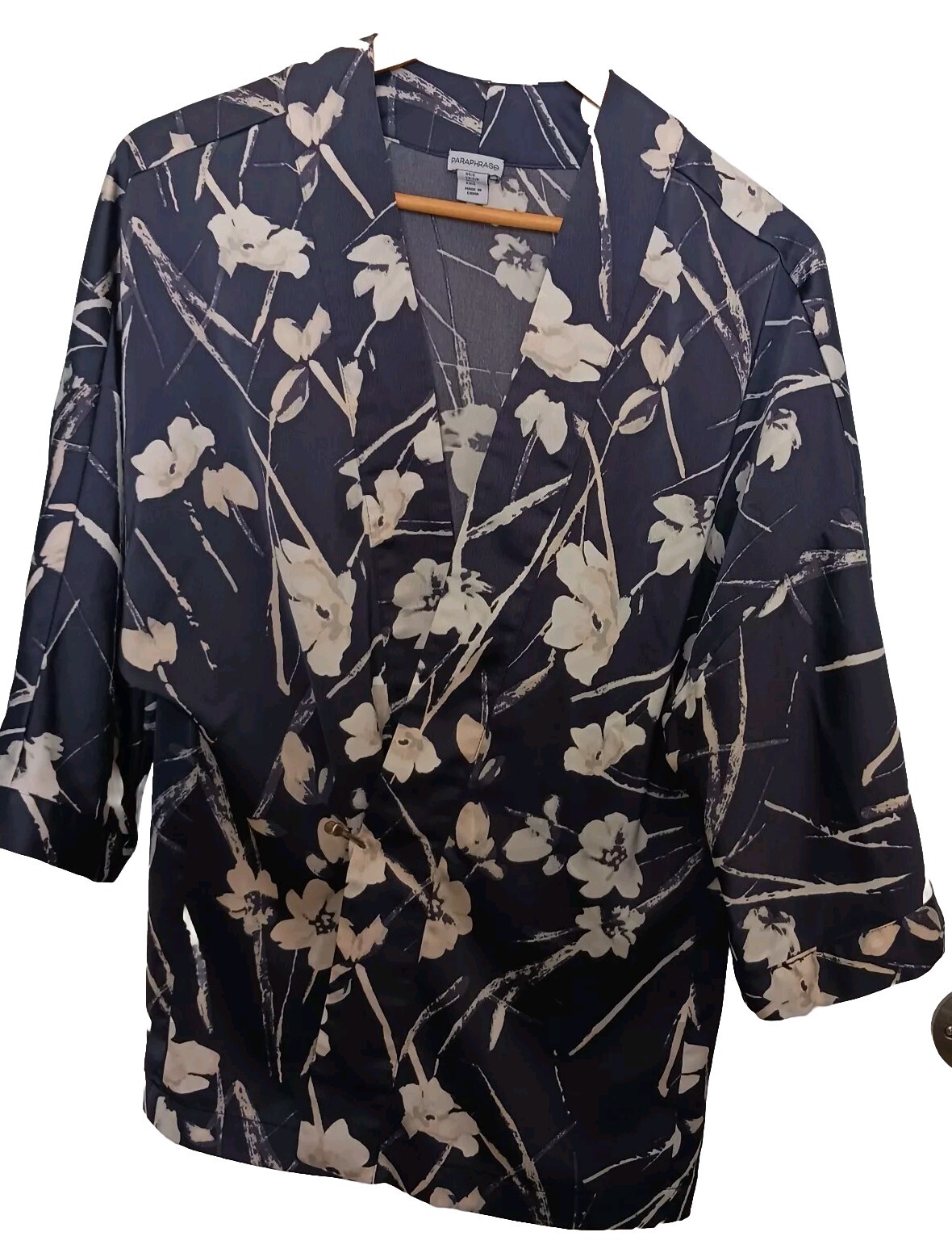Paraphrase Oversized Navy Blue & Cream Floral Kimono Robe Frock Size Small