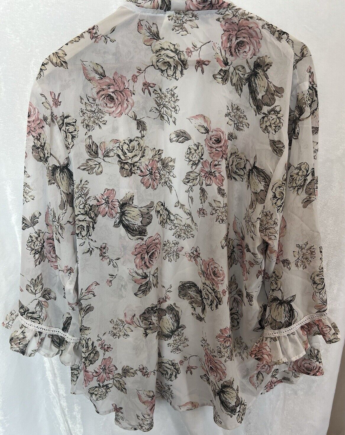 Live 4 Truth Womens Sheer Floral Crochet Open Kimono Size L Feminine Boho Beach