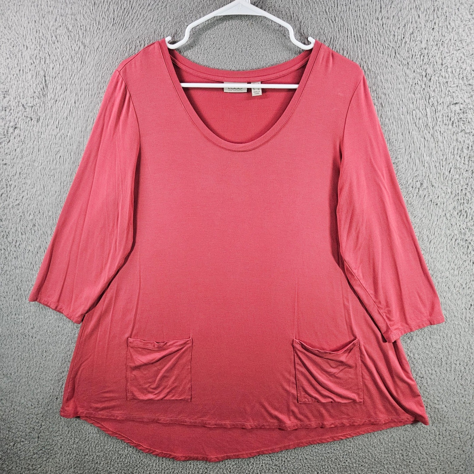 LOGO Lori Goldstein Womens Large Coral Pink 3/4 Sleeve Pocket Tunic Top