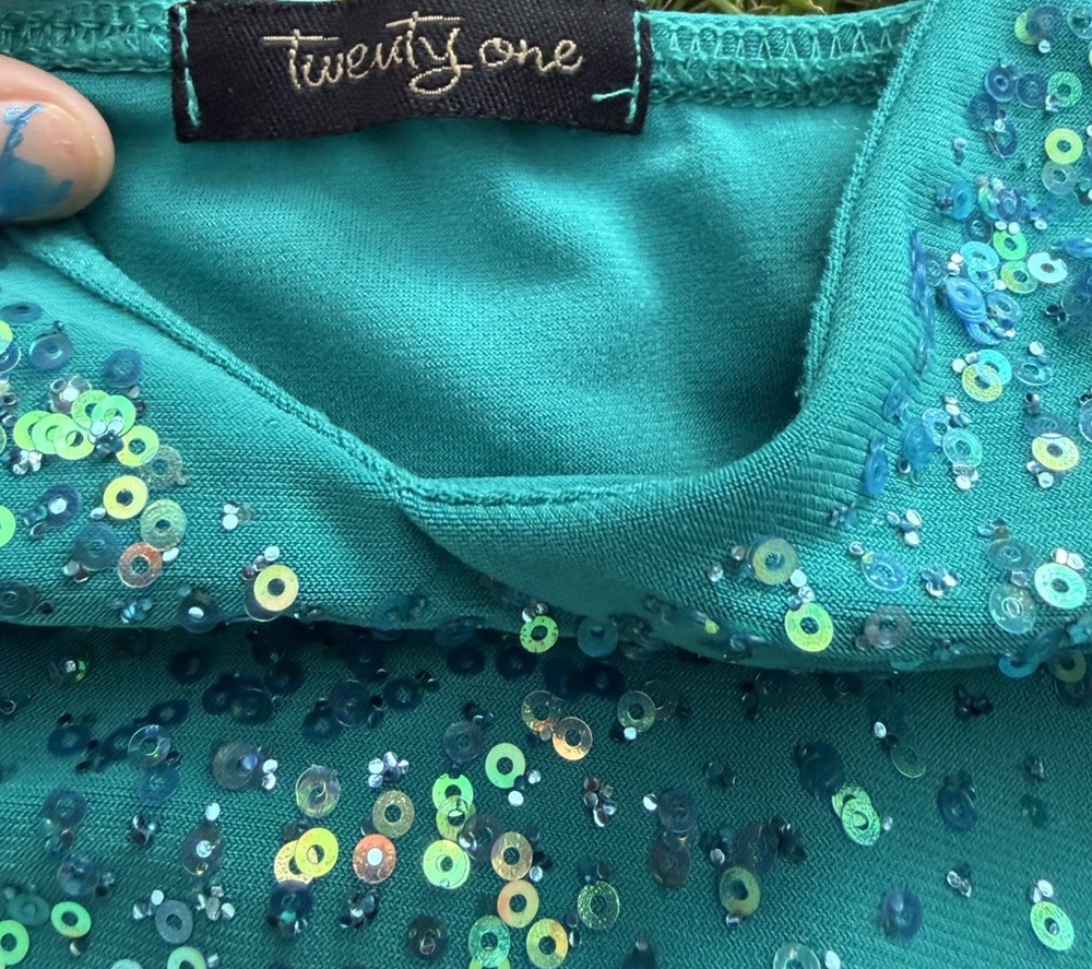 Y2K Twenty One Teal Sequin Tank Top Fairy Grunge Party Club Coquette Size M