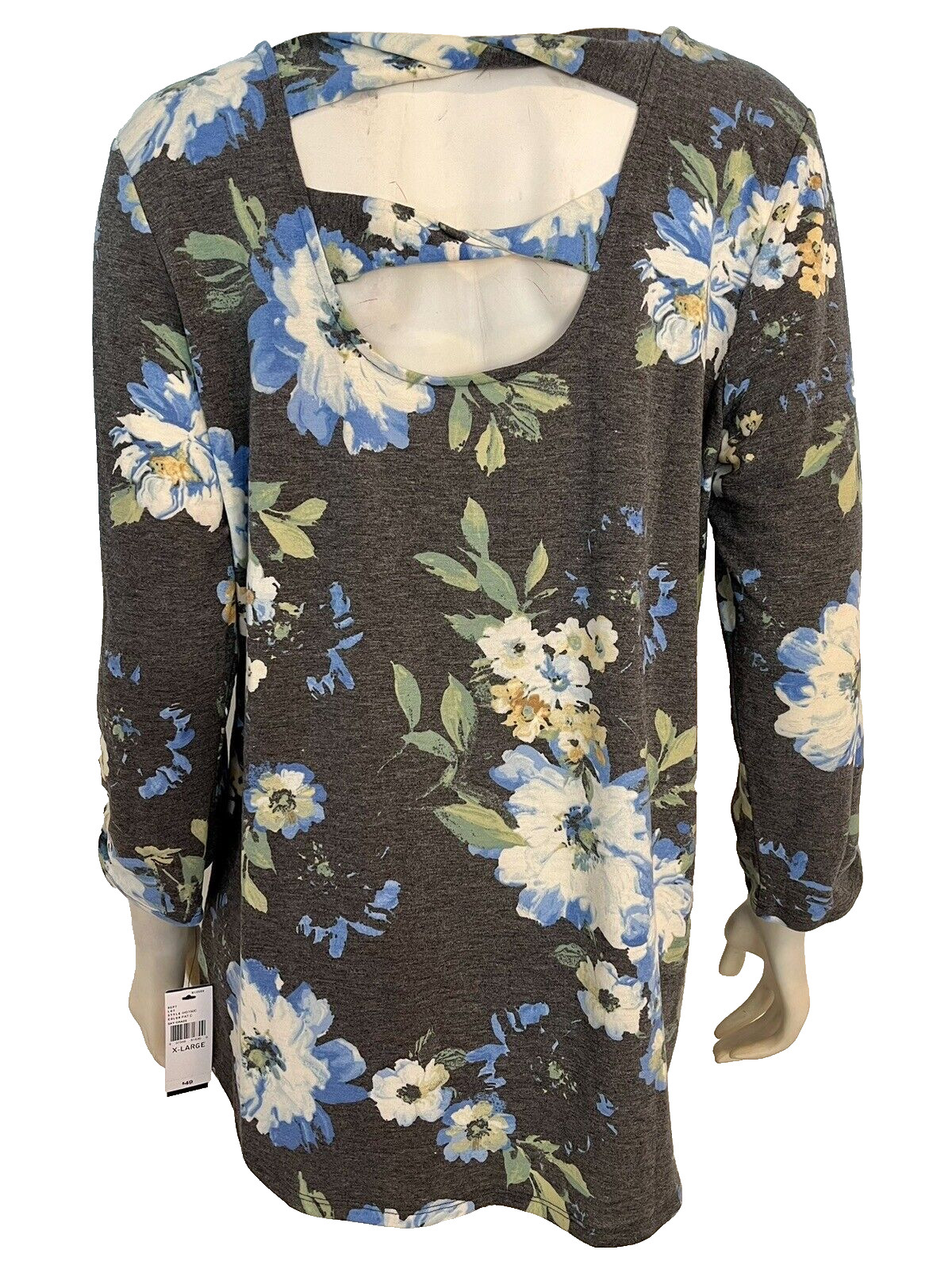 NWT ALYX Gray, Blue, Yellow Floral Print 3/4 Sleeve Knit Top Size XL