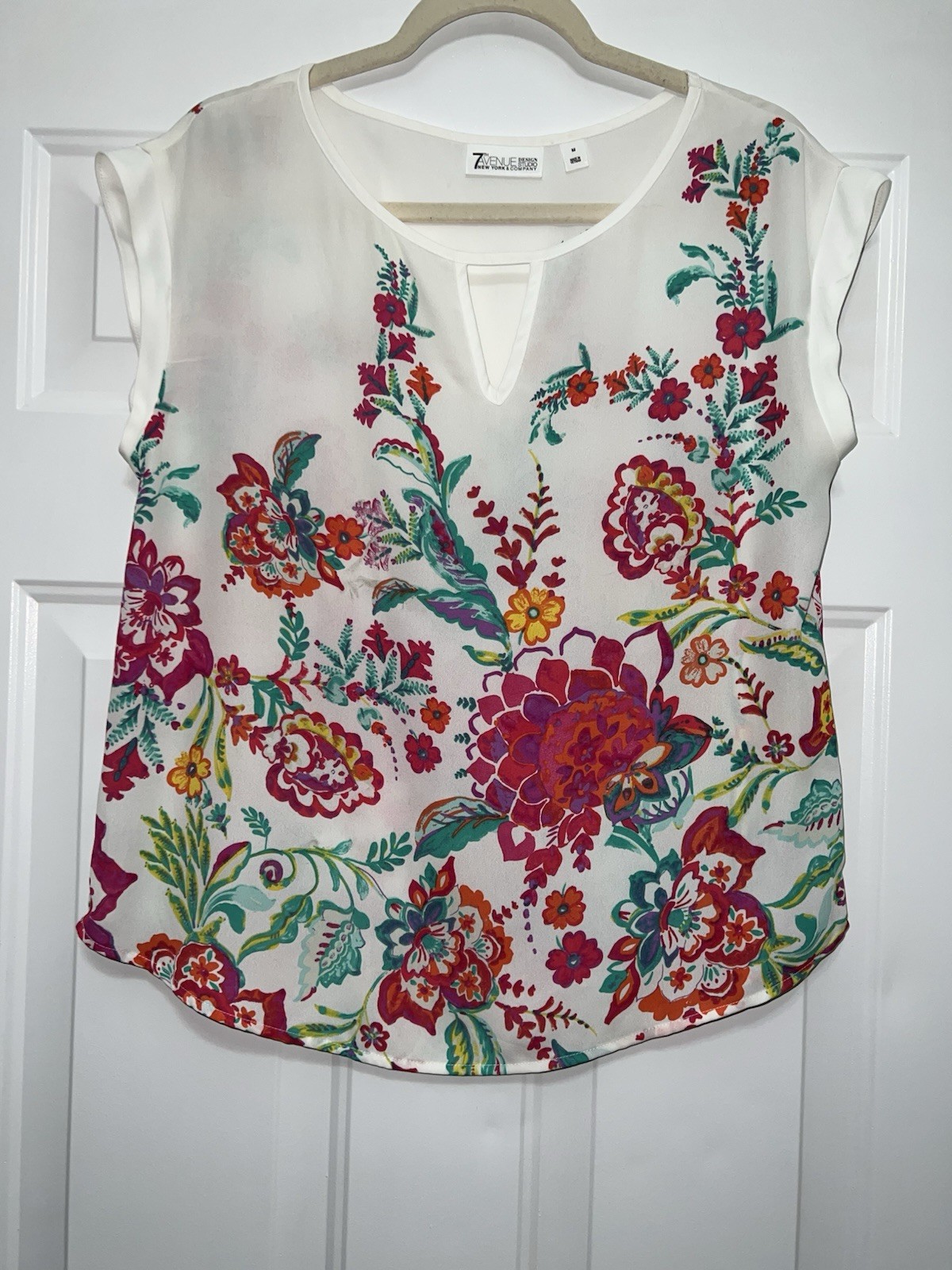 7th Avenue Shirt Blouse Womens Medium Pink Floral Career Office Wear Cottagecore