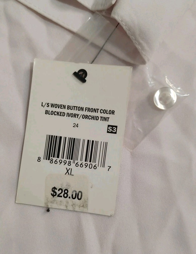 NWT Ophelia Roe Woven Button Front Top Womans Sz XL Blocked Ivory/Orchid Tint L7