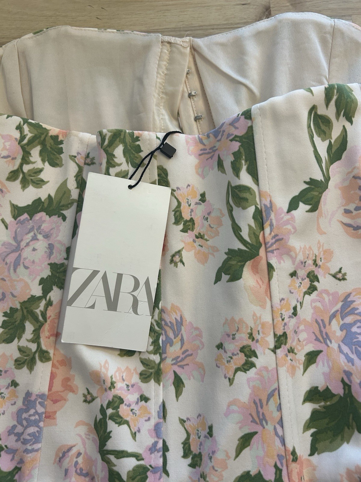Zara Corset Top Light Pink Purple Green Floral Strapless Romantic S/M NWT New