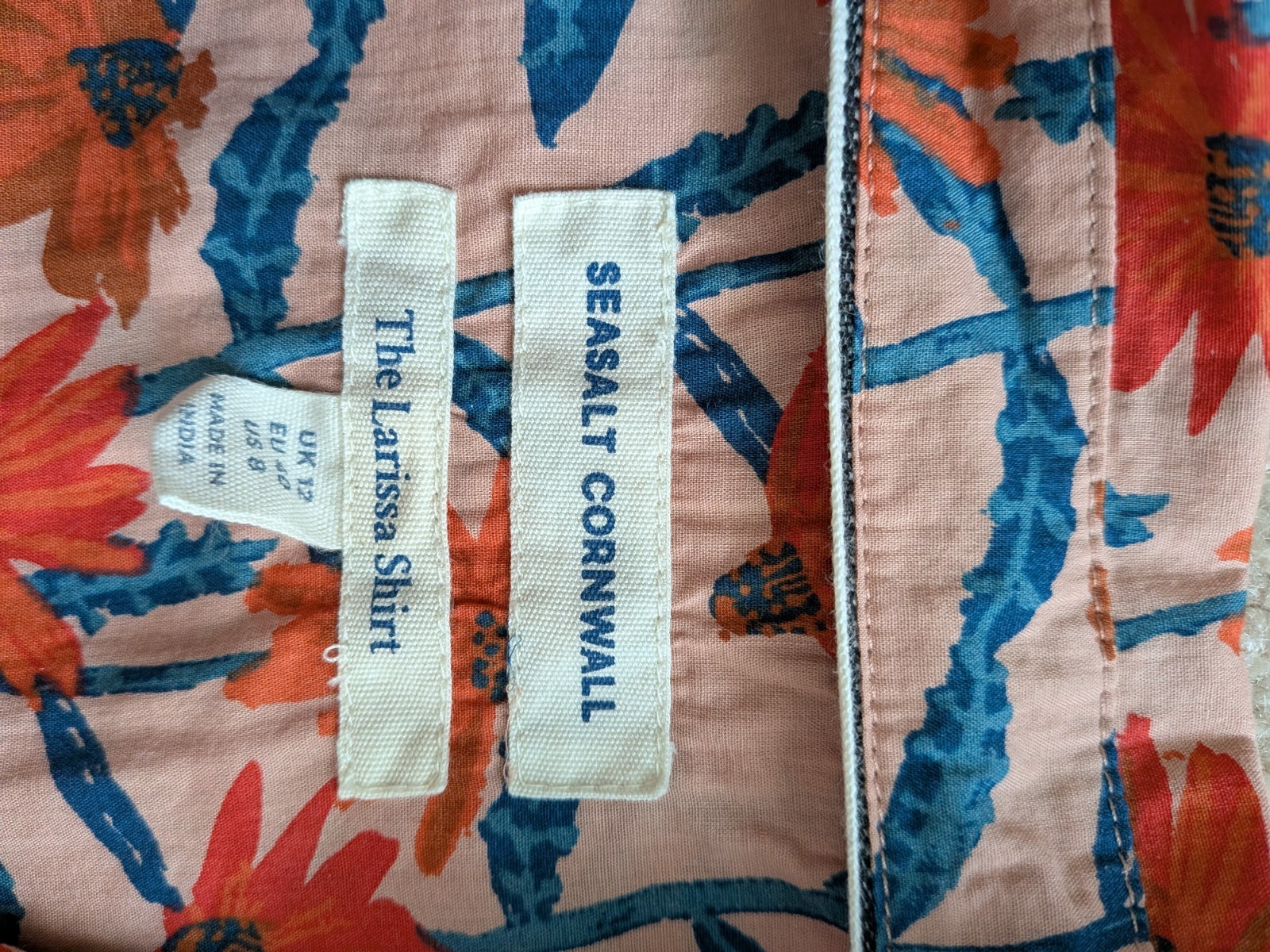 Pre-Owned SeasaltCornwall Larissa Echinacea Roll Sleeve Organic Cotton Shrt US 8