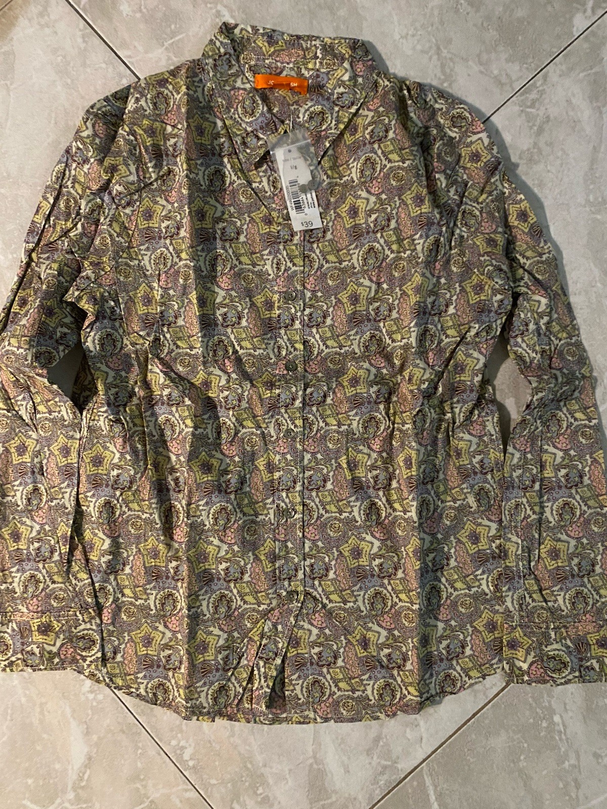 Joe Fresh Women’s Printed Long Sleeve Button Down Shirt New with Tags Sz Large