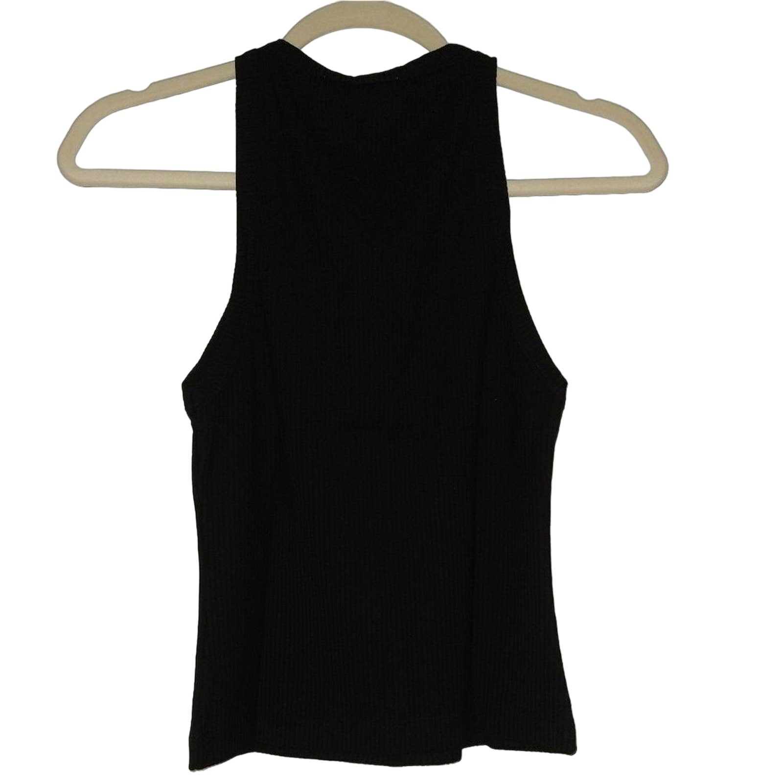 Lett Ventura Tank Top, X-Small (XS) Fitted Black Ribbed Stretch Slim Fit Womens