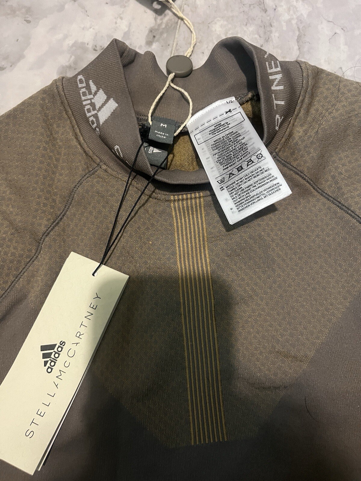 Adidas By Stella McCartney NWT Tan Run Knit Mock Neck Contour Top Medium