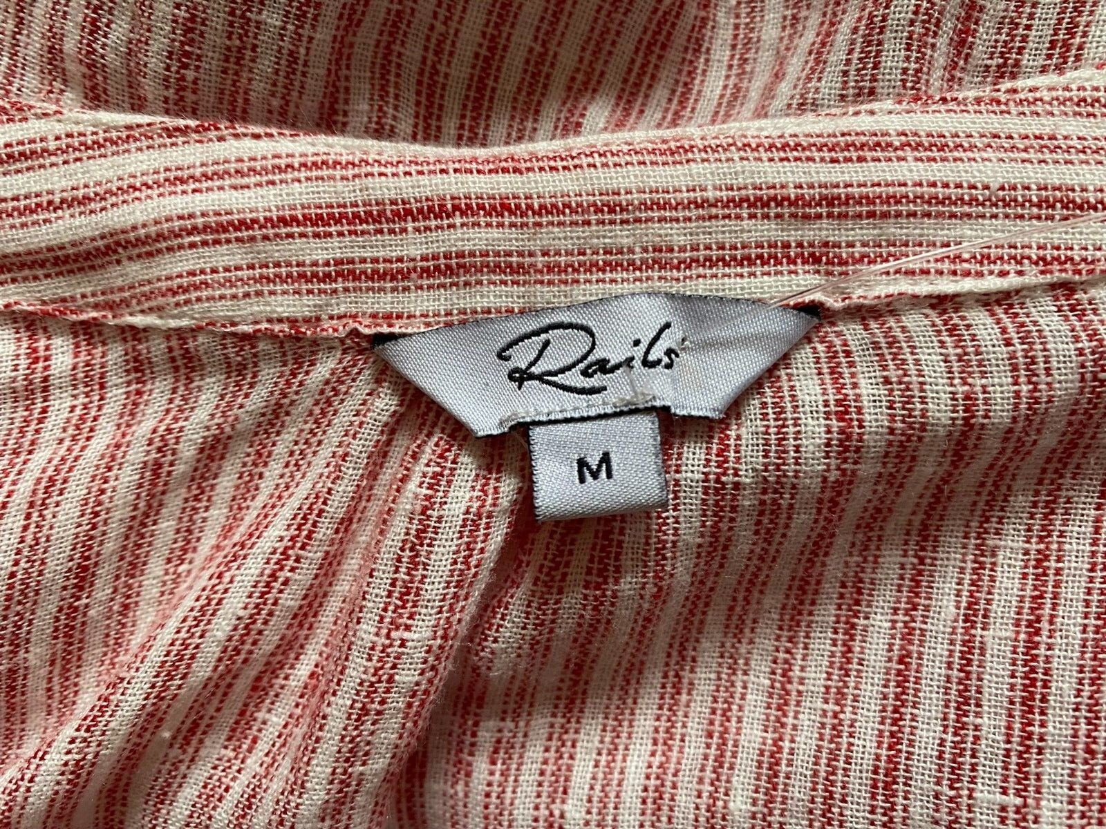 Rails Marti Scarlet Red Stripe Linen Blend Cinched Waist Shirt Top Size Medium