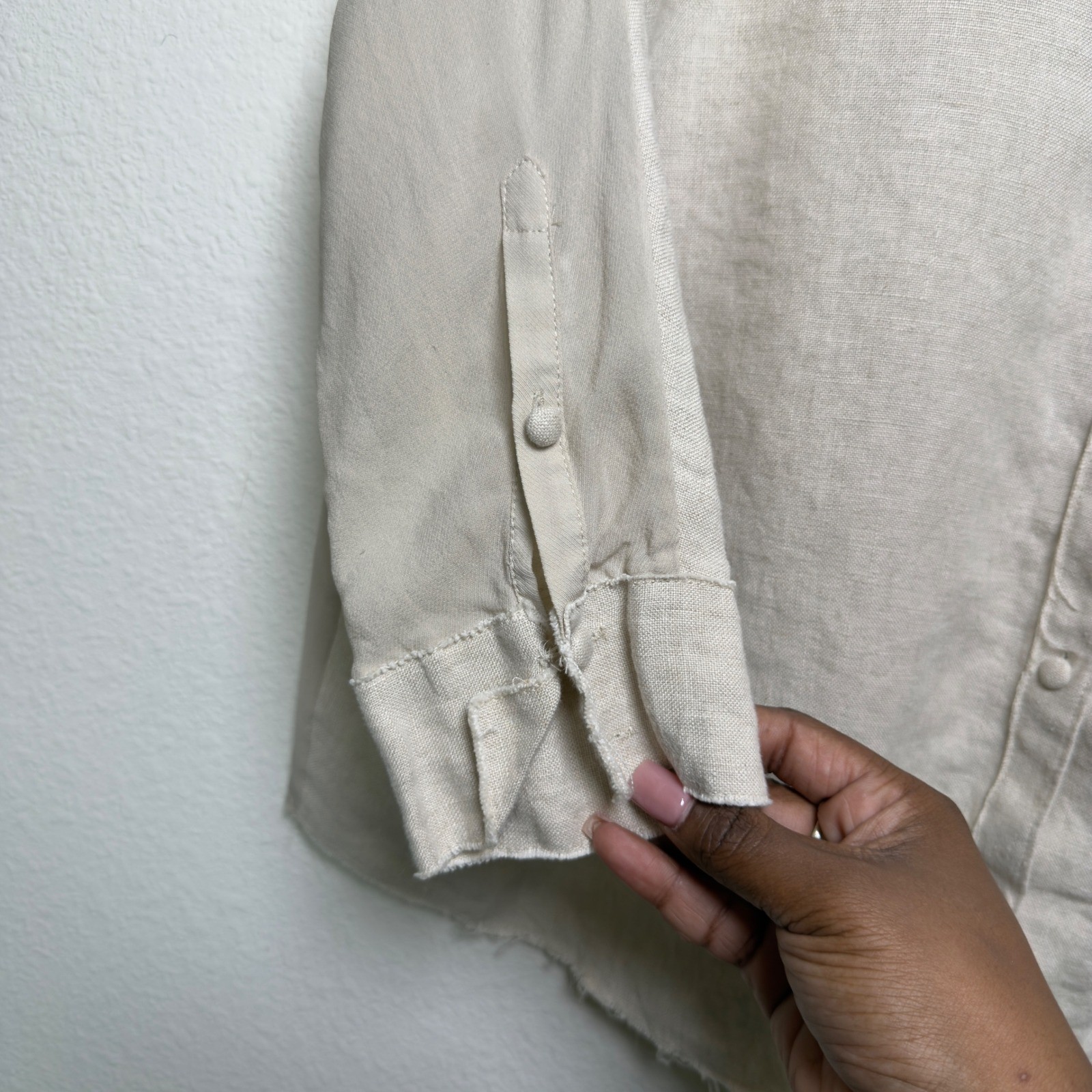 Acne Studios Women Linen Silk Blouse 38 Beige Raw Hem Oversized Button Up Shirt