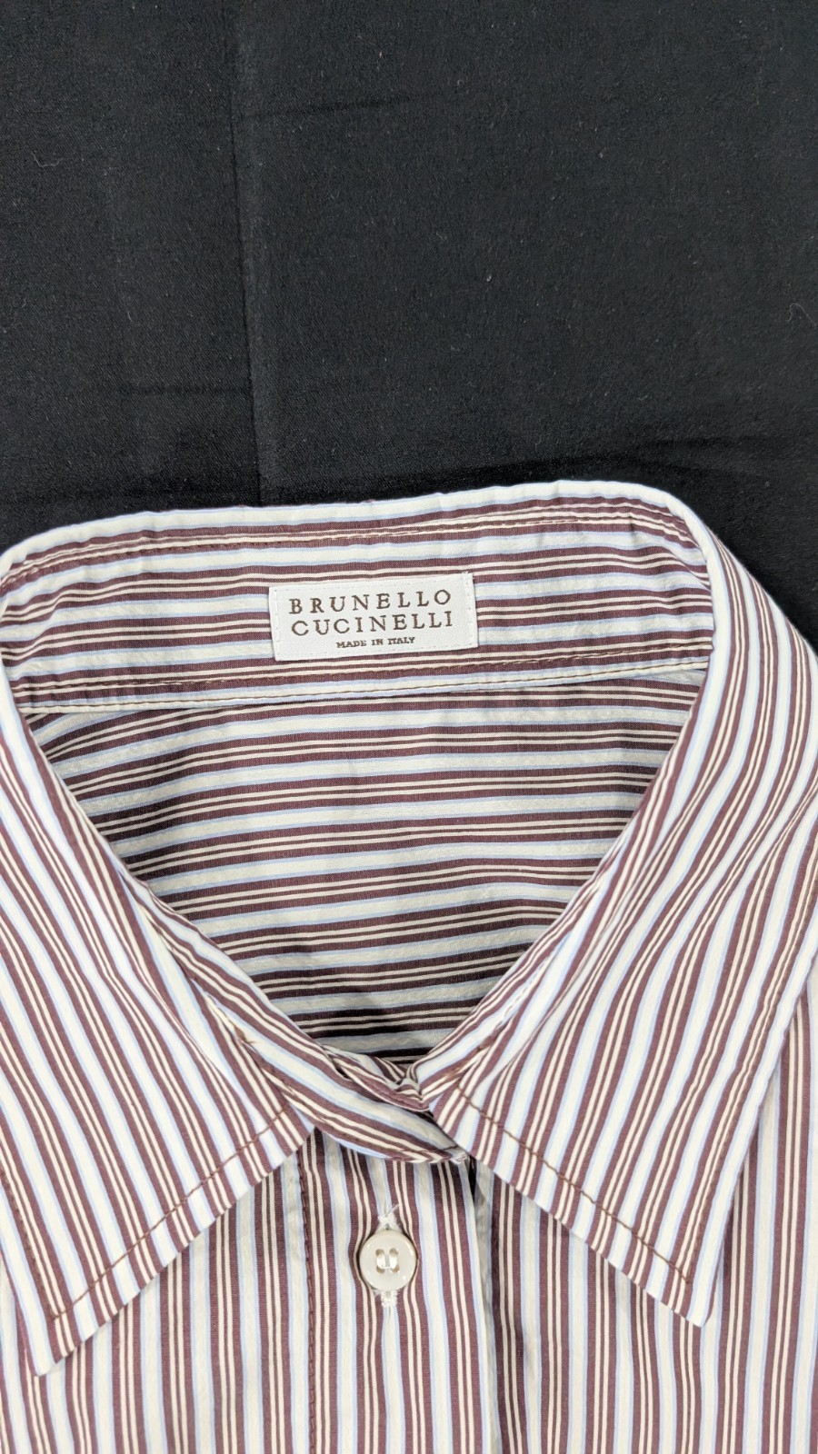 Brunello Cucinelli Striped Silk Cotton Crop Blouse Shirt S White Bordeaux NWT