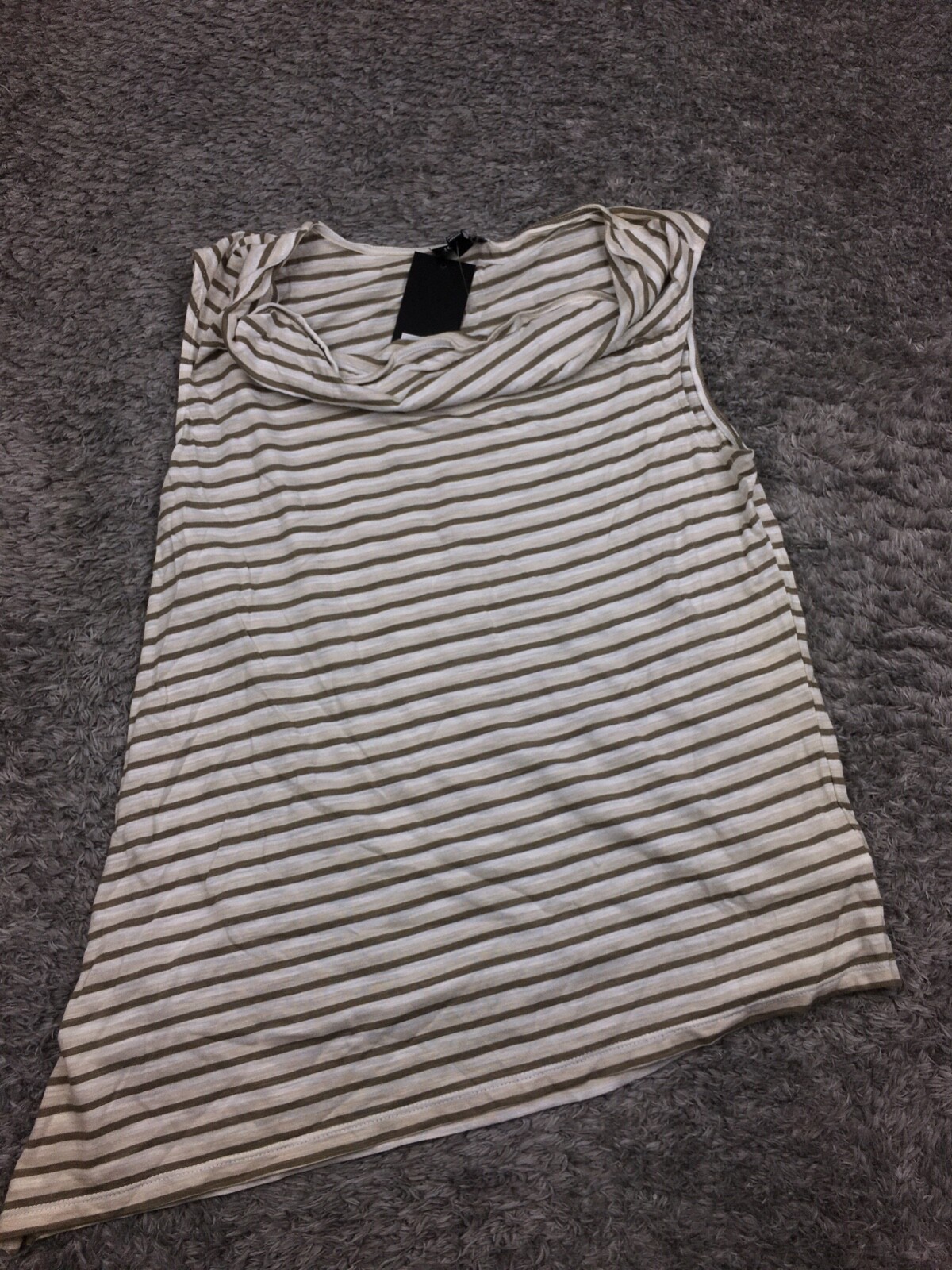 Jones New York Sleevless Top Womens Size Large Beige White Striped Stretch