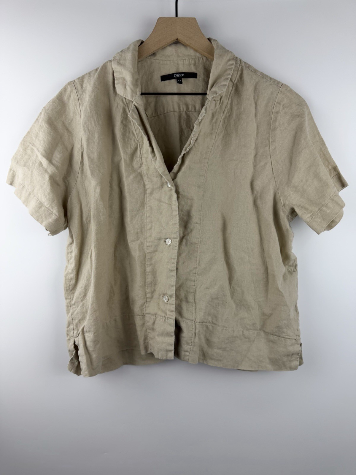 Quince Sz M 100% European Linen Short Sleeve Button Boxy Shirt Flax Sustainable