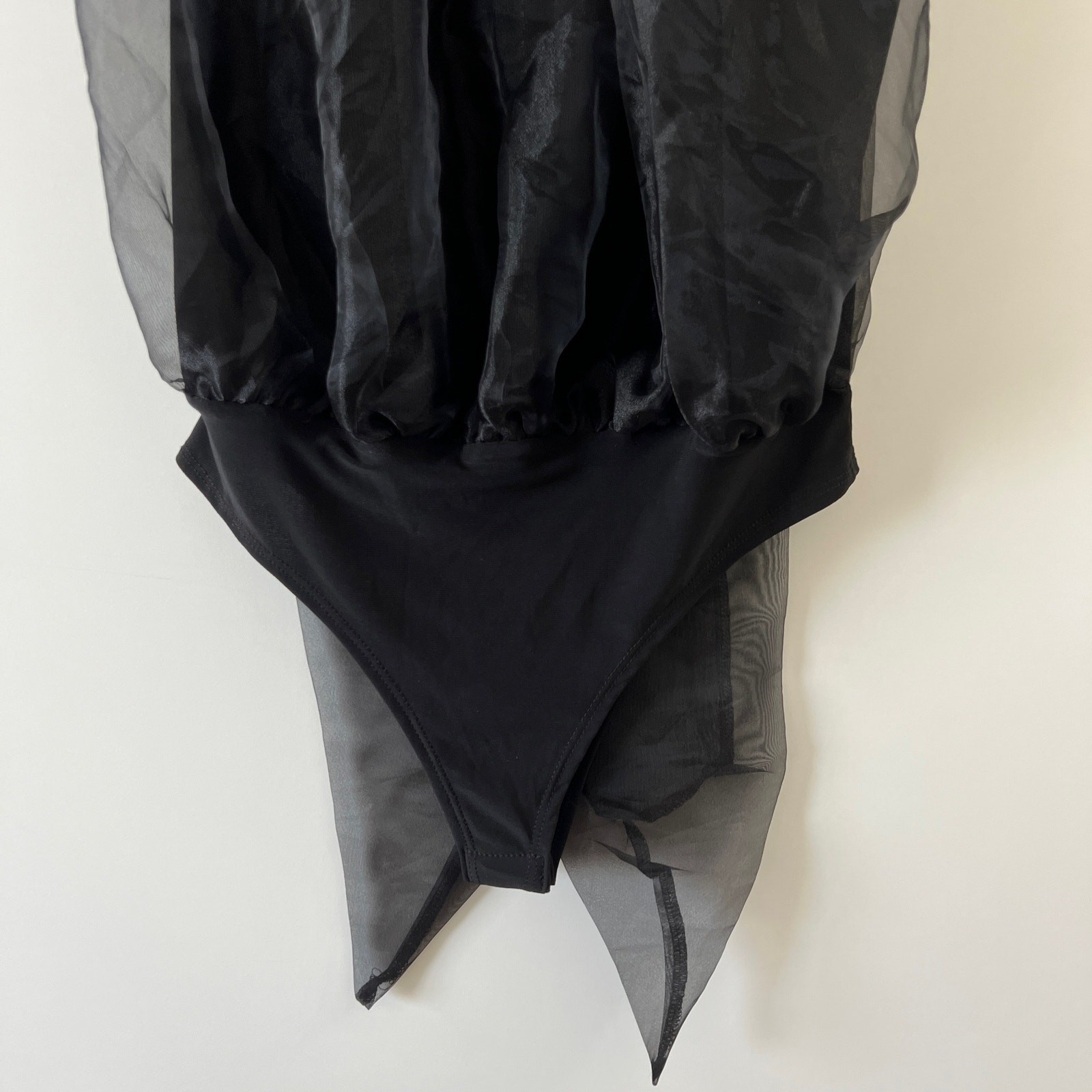 Klesis Bodysuit Womens Medium Black Organza Sheer Halter Mock Neck Thong **