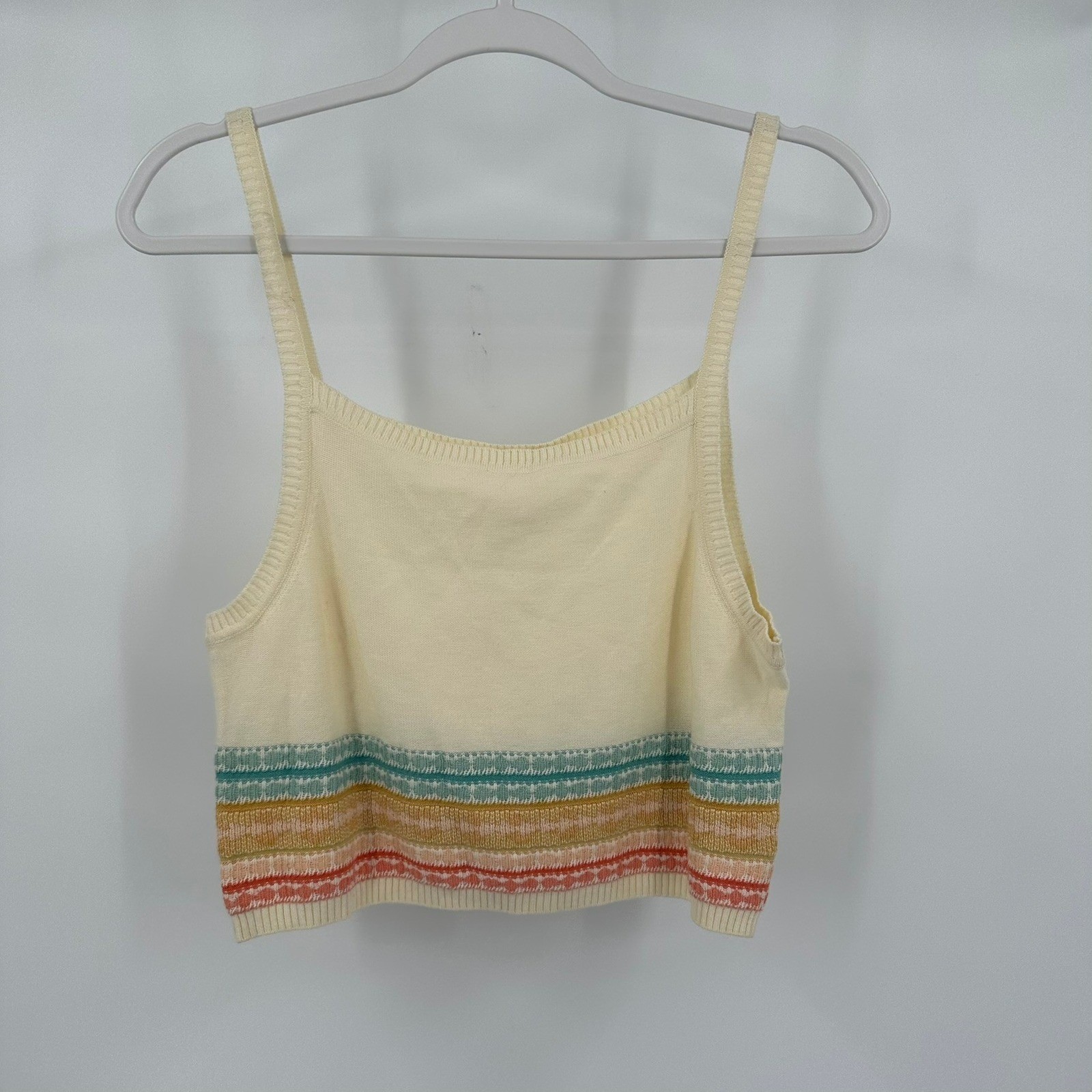 Womens Crochet Beachy Crop Top Size M Festival Pastel Striped Coastal Layering